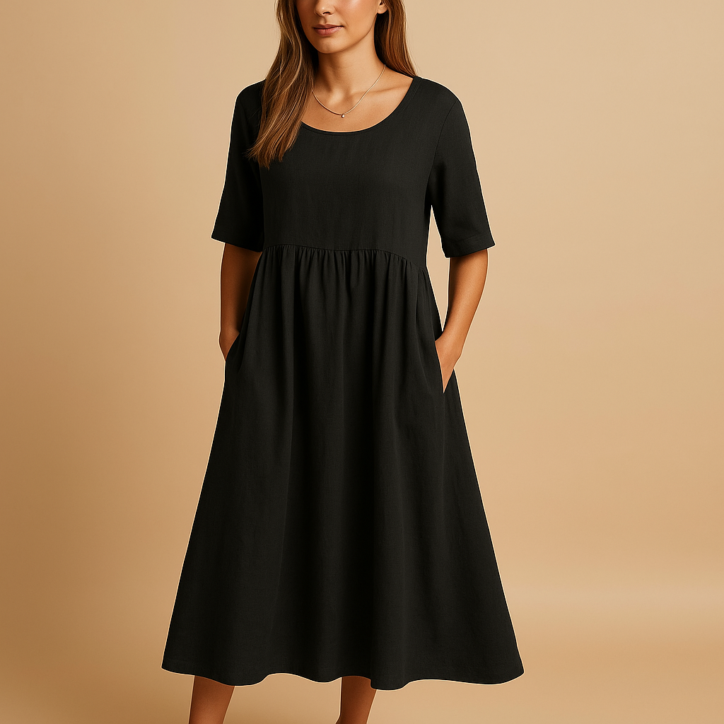 Elegant women’s vintage midi dress with a flattering silhouette, perfect for garden parties, daily wear, and timeless chic occasions.