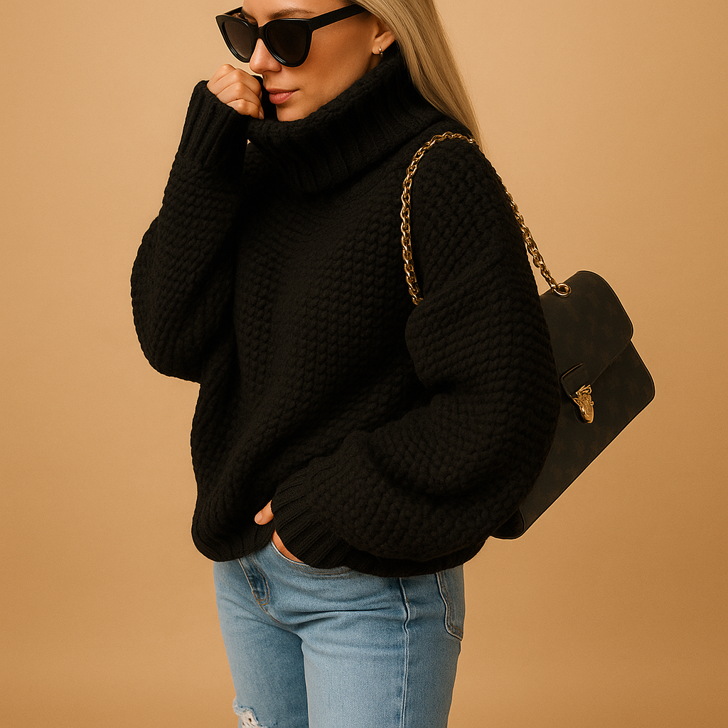Women’s warm knitted pullover sweater with breathable fabric, classic fit, and subtle details. Ideal for autumn, winter, and versatile styling.
