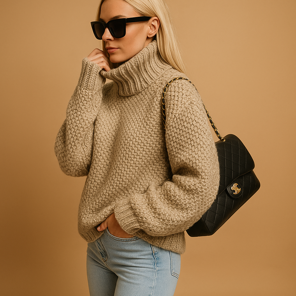 Women’s warm knitted pullover sweater with breathable fabric, classic fit, and subtle details. Ideal for autumn, winter, and versatile styling.