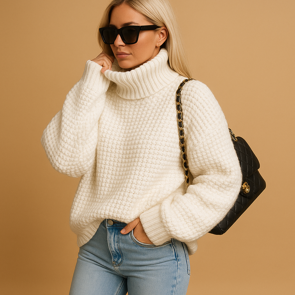 Women’s warm knitted pullover sweater with breathable fabric, classic fit, and subtle details. Ideal for autumn, winter, and versatile styling.