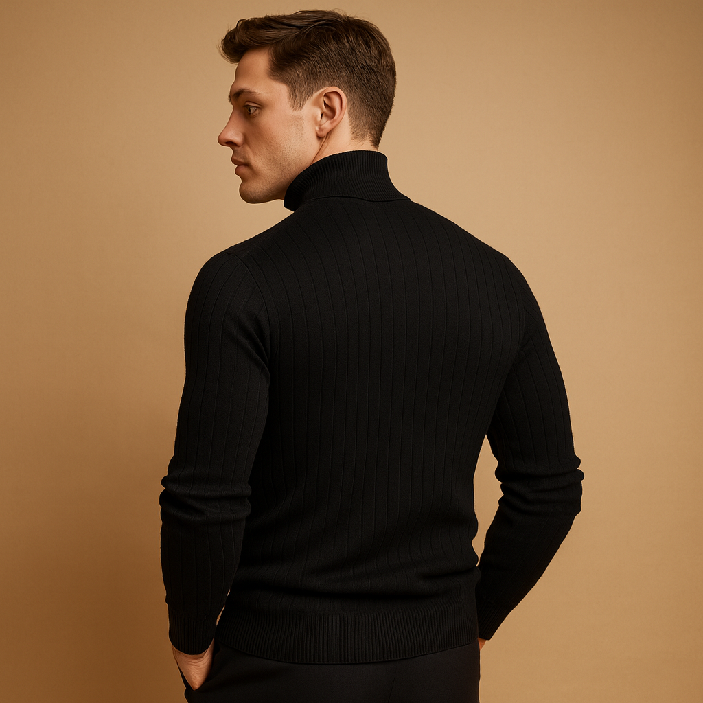 Men’s warm turtleneck sweater with a soft knitted texture and timeless design, ideal for winter wear and versatile outfits.
