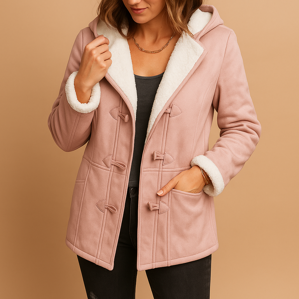 Women’s warm winter coat with wind- and water-repellent fabric, thick insulated lining, adjustable hood, and secure zipper closure for stylish winter protection.