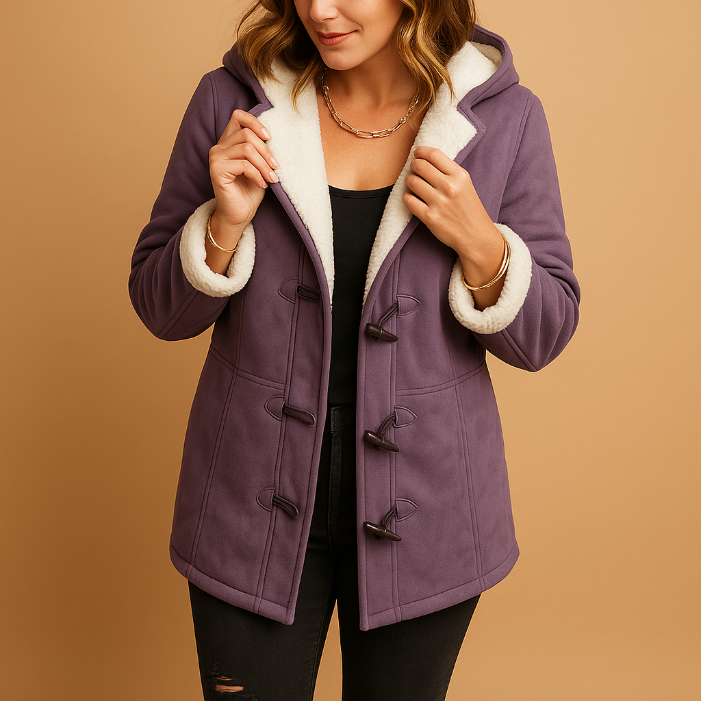 Women’s warm winter coat with wind- and water-repellent fabric, thick insulated lining, adjustable hood, and secure zipper closure for stylish winter protection.