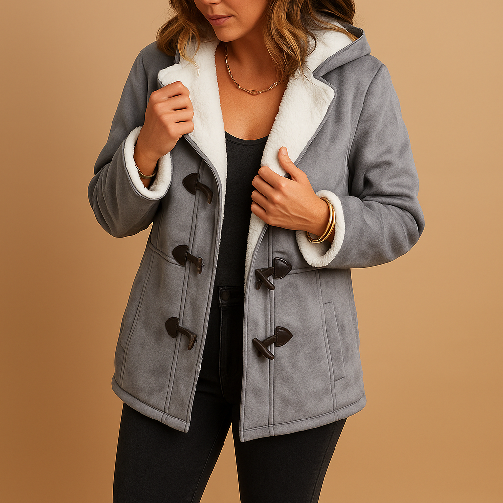 Women’s warm winter coat with wind- and water-repellent fabric, thick insulated lining, adjustable hood, and secure zipper closure for stylish winter protection.