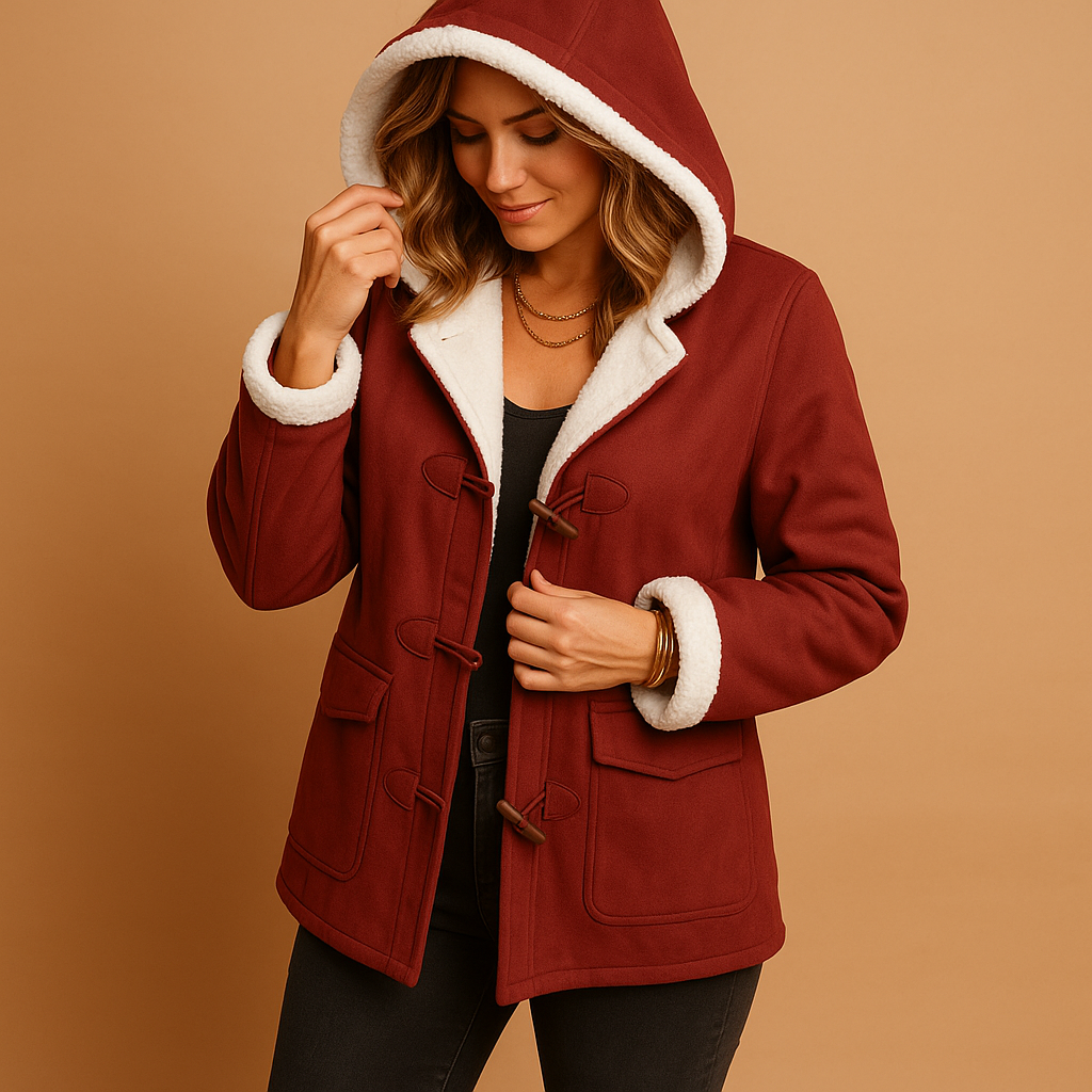 Women’s warm winter coat with wind- and water-repellent fabric, thick insulated lining, adjustable hood, and secure zipper closure for stylish winter protection.