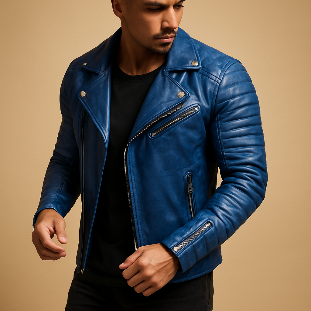 Men’s waterproof biker jacket with wind-resistant design and soft lining, ideal for autumn, winter, and rainy days in casual or business style.