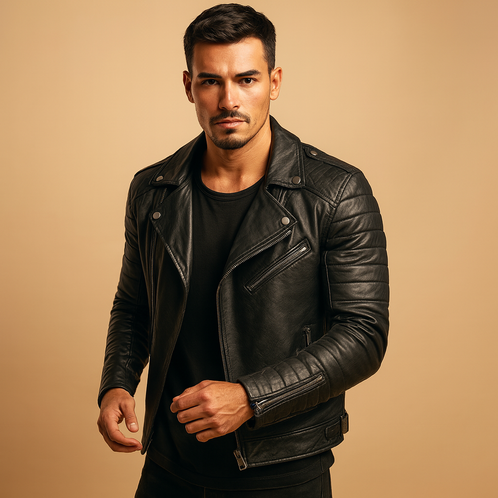 Men’s waterproof biker jacket with wind-resistant design and soft lining, ideal for autumn, winter, and rainy days in casual or business style.