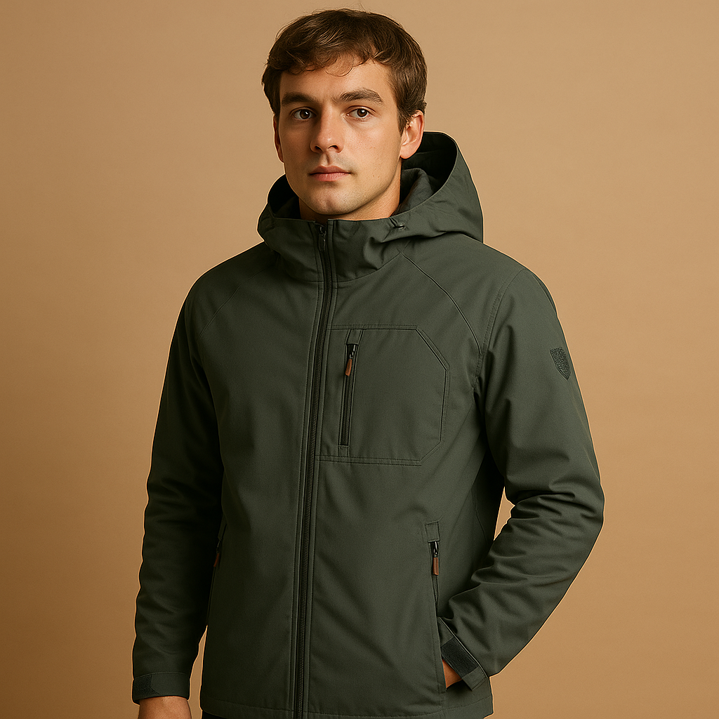 Men’s waterproof breathable windbreaker with lightweight fit and multiple zip pockets, designed for outdoor sports and everyday use.