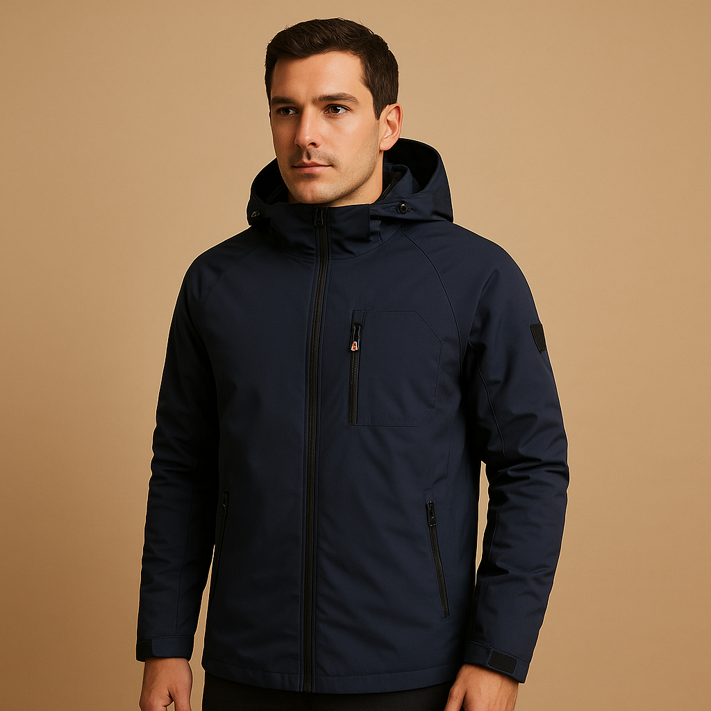 Men’s waterproof breathable windbreaker with lightweight fit and multiple zip pockets, designed for outdoor sports and everyday use.