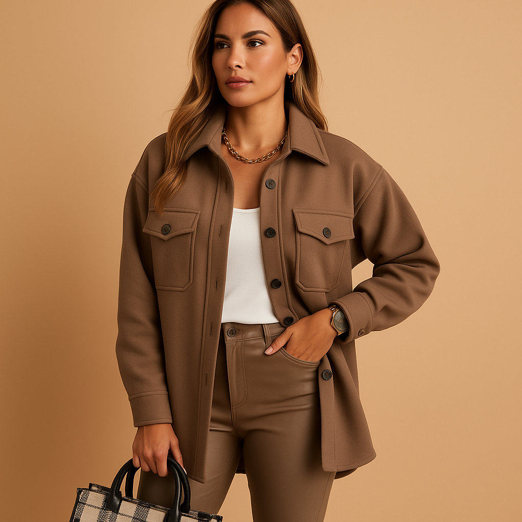 Women’s waterproof windproof jacket with folded collar, button closure, and pockets. Available in multiple colors for stylish everyday wear.