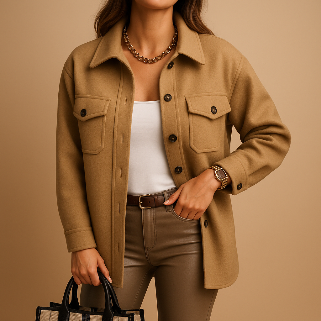 Women’s waterproof windproof jacket with folded collar, button closure, and pockets. Available in multiple colors for stylish everyday wear.