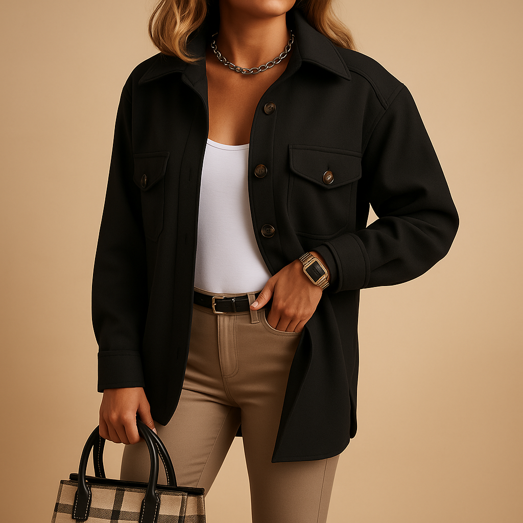 Women’s waterproof windproof jacket with folded collar, button closure, and pockets. Available in multiple colors for stylish everyday wear.
