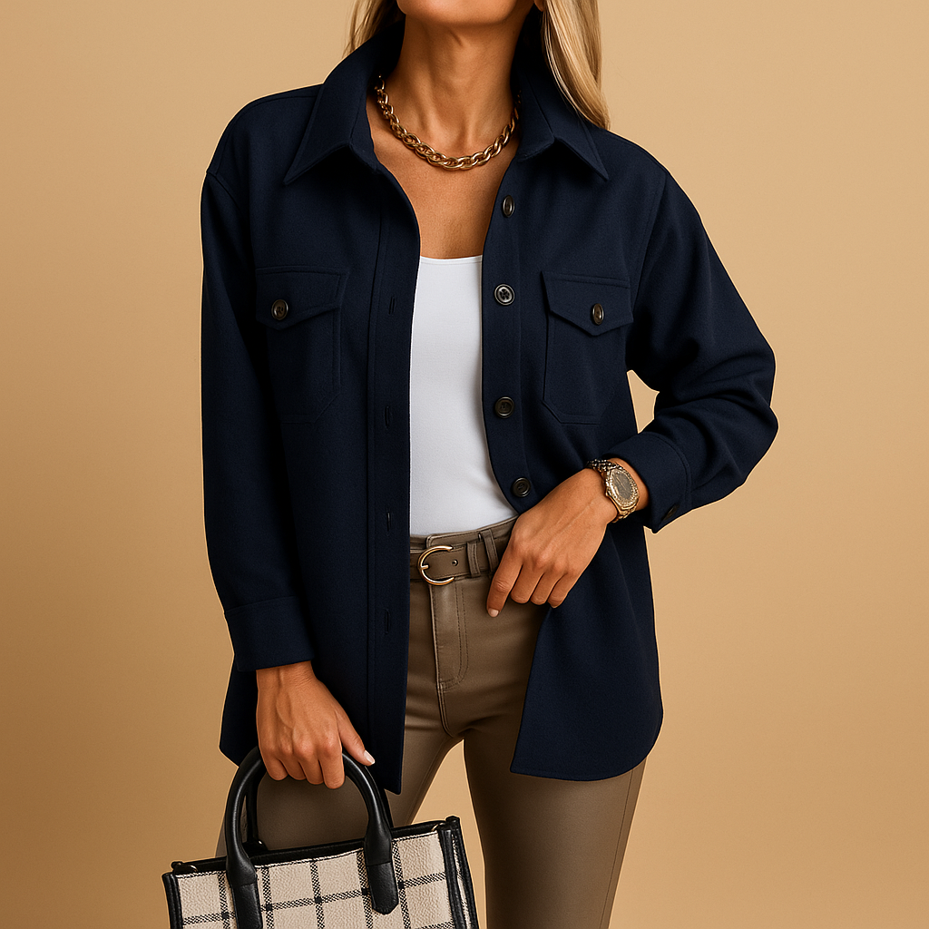 Women’s waterproof windproof jacket with folded collar, button closure, and pockets. Available in multiple colors for stylish everyday wear.