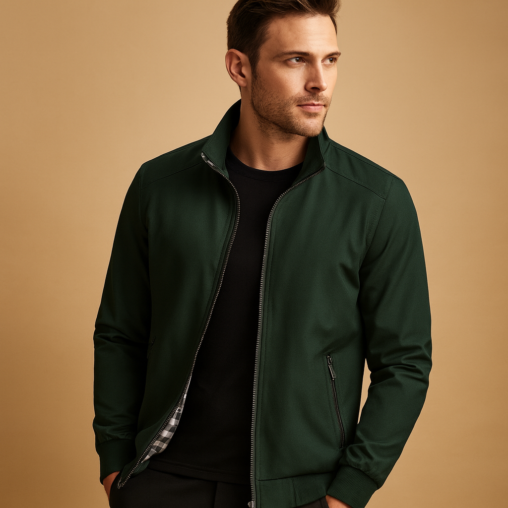 Men’s windproof summer jacket with modern collar, durable design, and classic fit, available in multiple colors for work and casual wear.