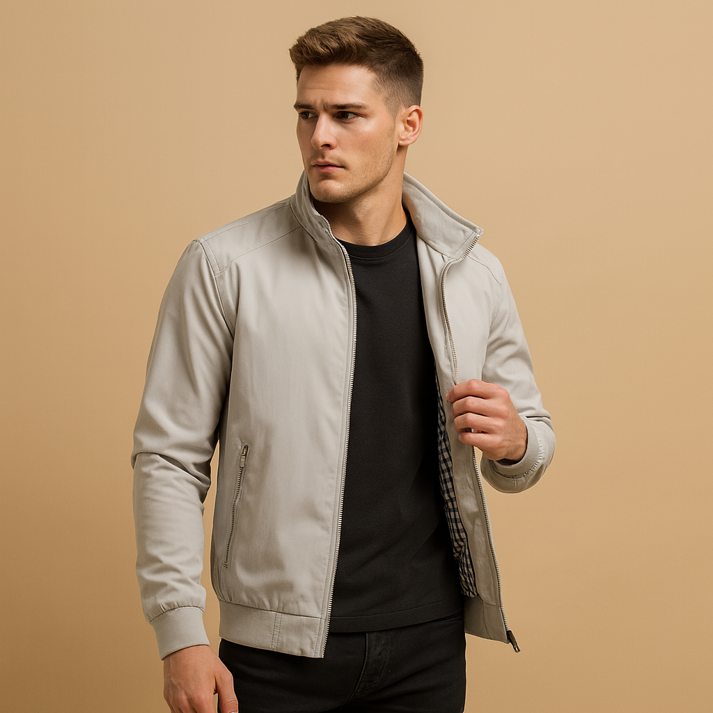 Men’s windproof summer jacket with modern collar, durable design, and classic fit, available in multiple colors for work and casual wear.