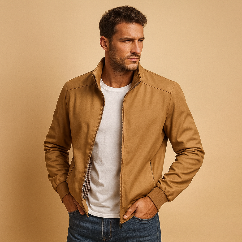 Men’s windproof summer jacket with modern collar, durable design, and classic fit, available in multiple colors for work and casual wear.