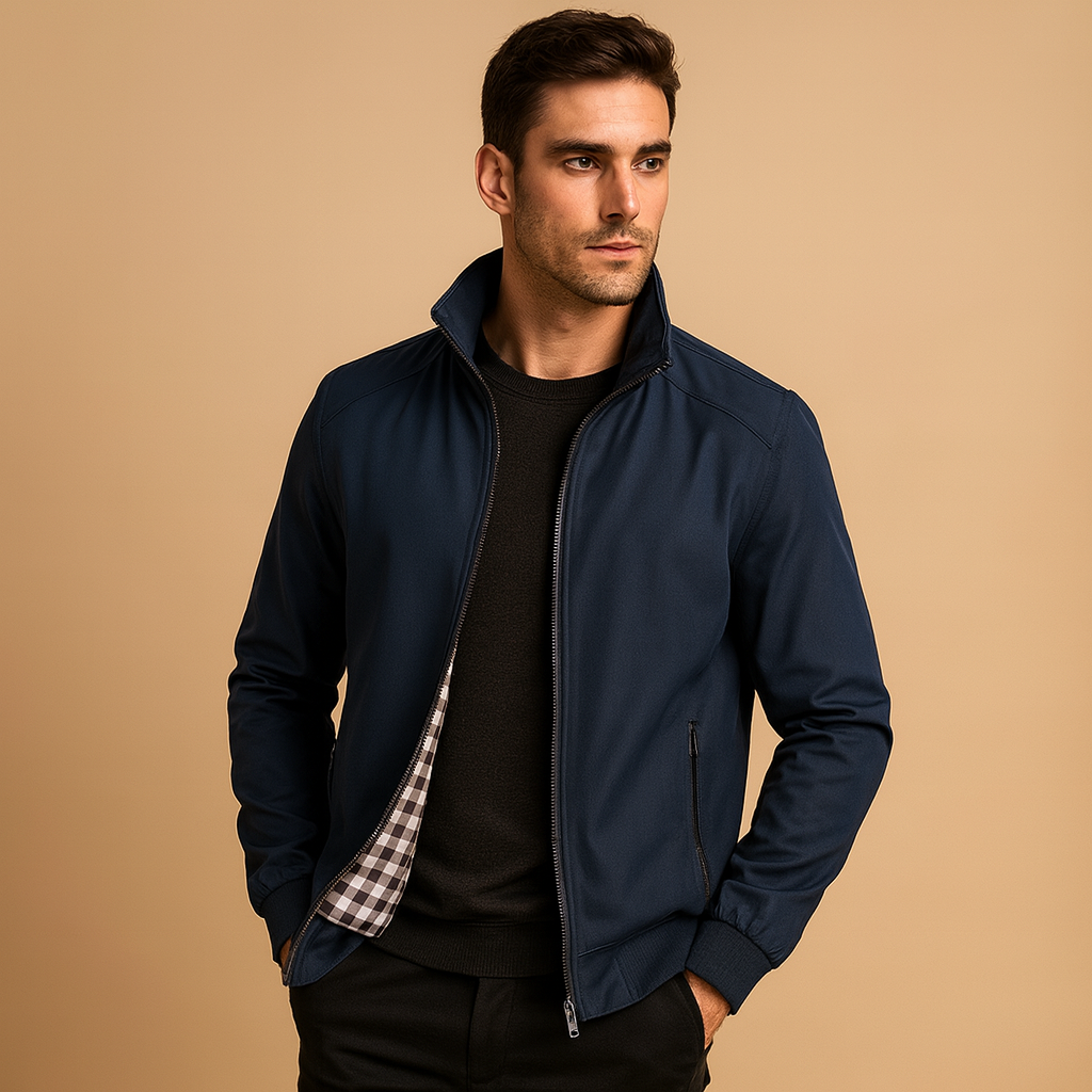 Men’s windproof summer jacket with modern collar, durable design, and classic fit, available in multiple colors for work and casual wear.