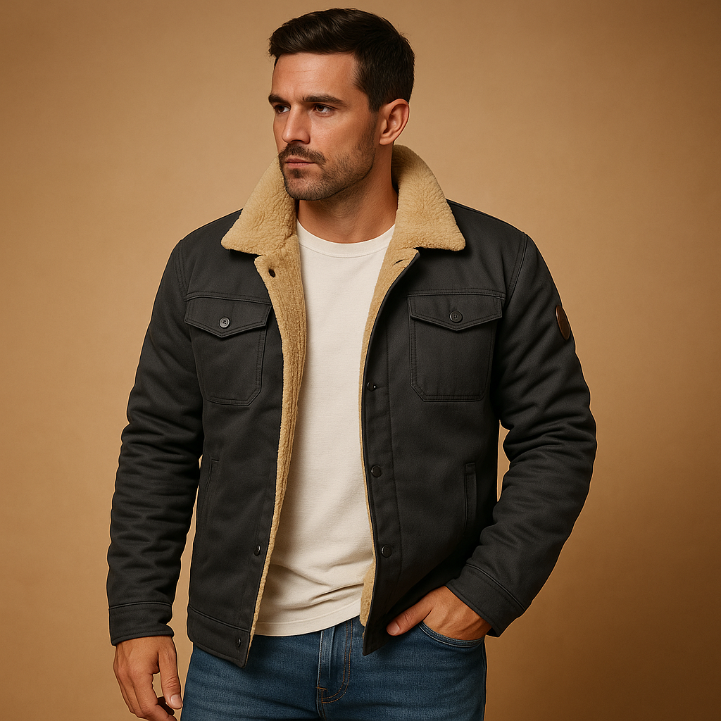 Men’s winter bomber jacket with ribbed cuffs, insulating lining, and timeless design, perfect for casual wear and cold-weather outings.