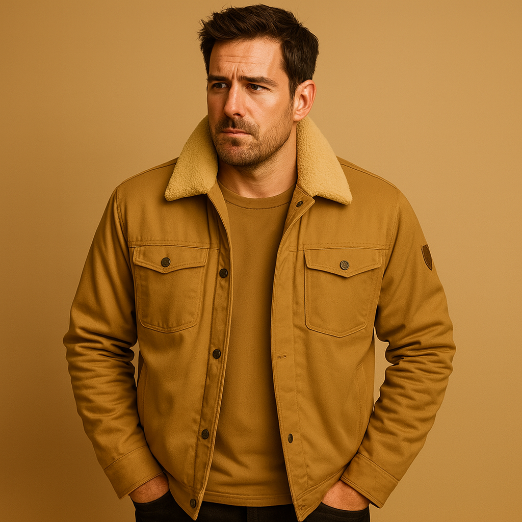 Men’s winter bomber jacket with ribbed cuffs, insulating lining, and timeless design, perfect for casual wear and cold-weather outings.