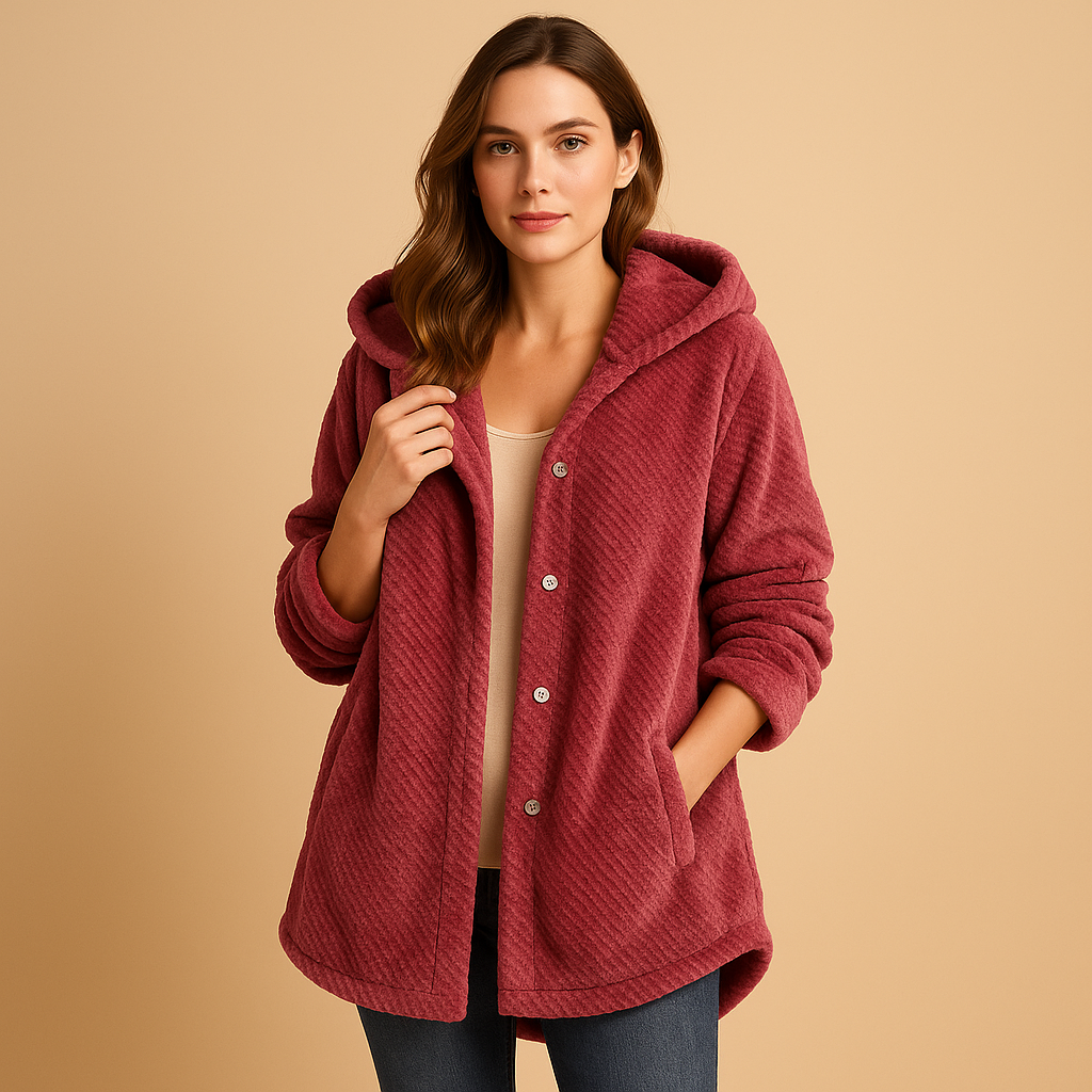Winter coat with hood for women featuring insulated lining, water-repellent fabric, and flattering fit, available in khaki, black, navy, white, and wine red.