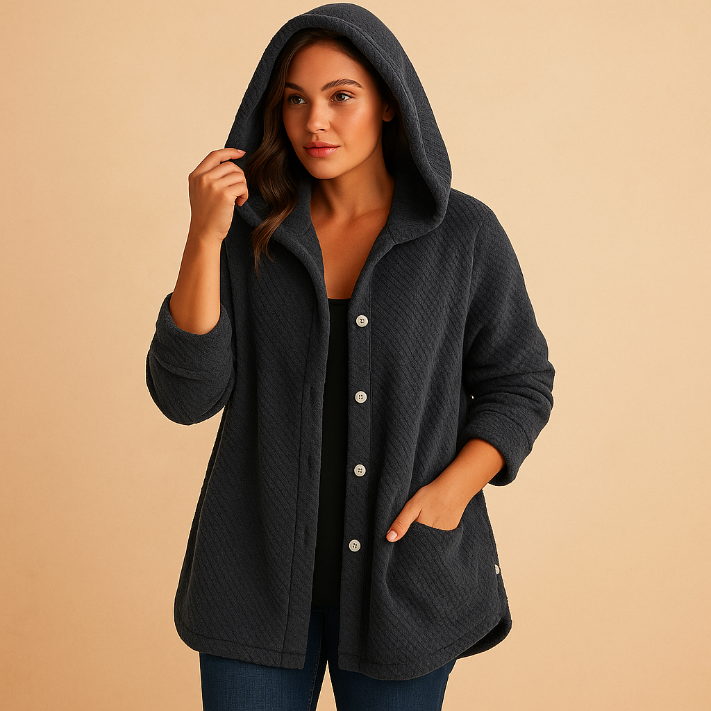 Winter coat with hood for women featuring insulated lining, water-repellent fabric, and flattering fit, available in khaki, black, navy, white, and wine red.