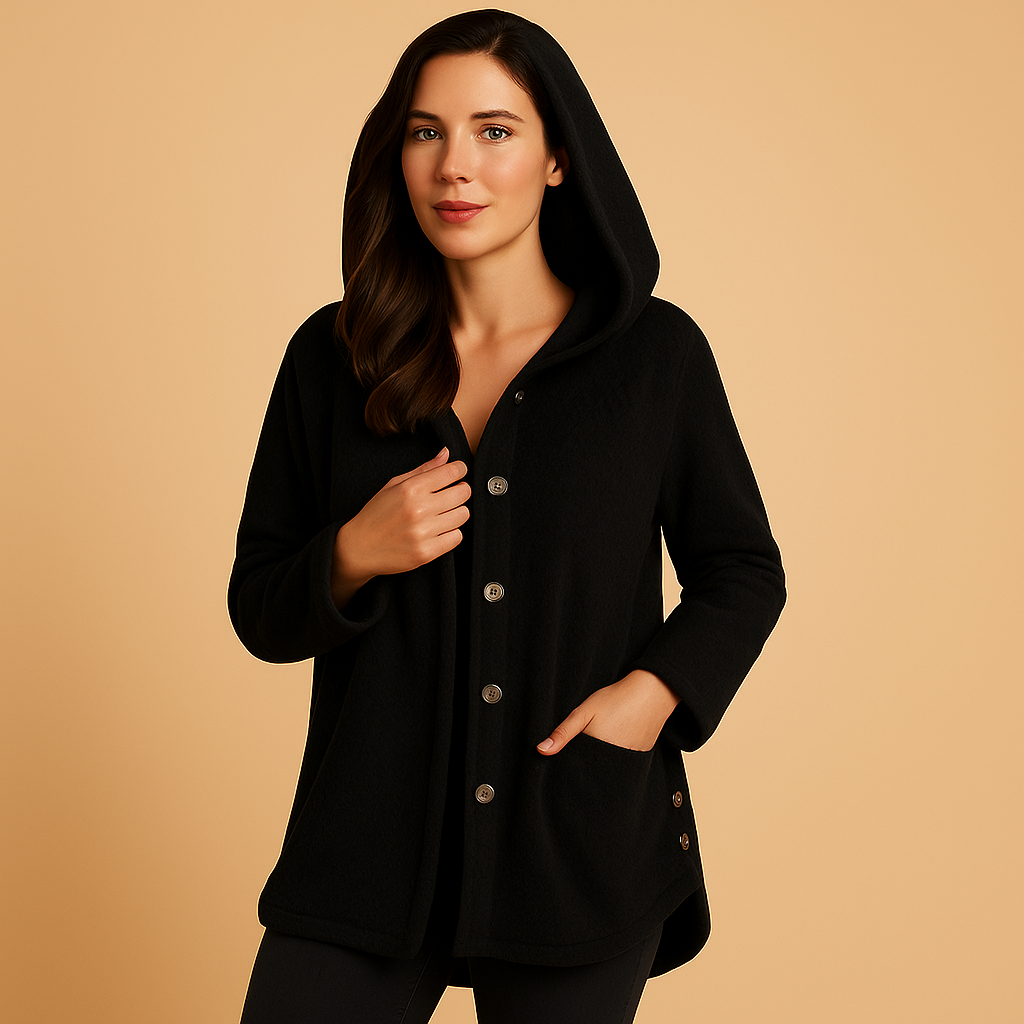 Winter coat with hood for women featuring insulated lining, water-repellent fabric, and flattering fit, available in khaki, black, navy, white, and wine red.