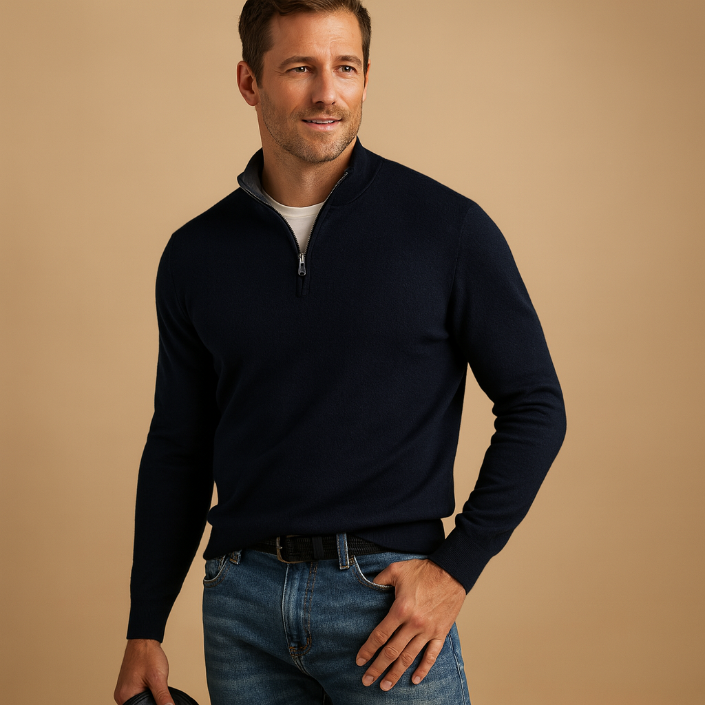 Men’s zipped cardigan with timeless design and soft fabric, perfect for autumn and winter daily wear, office looks, or casual weekends.