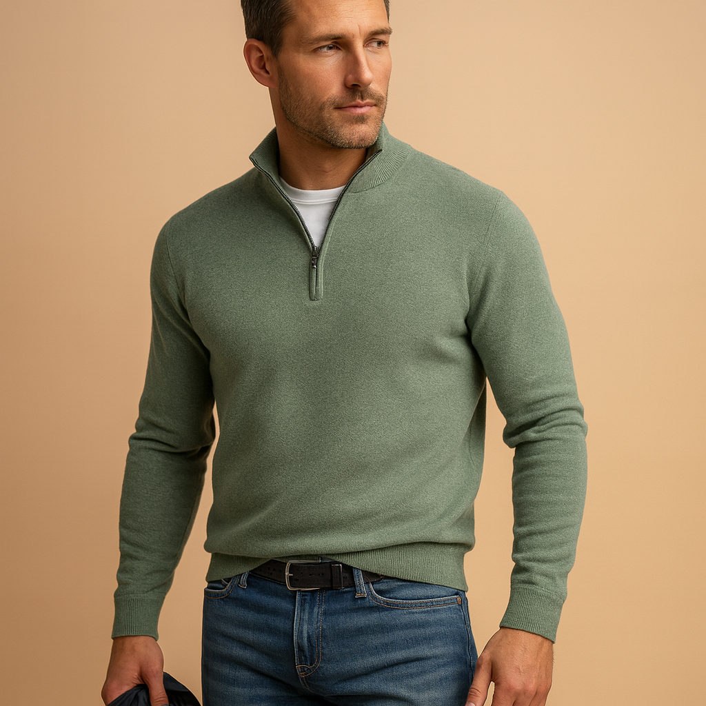 Men’s zipped cardigan with timeless design and soft fabric, perfect for autumn and winter daily wear, office looks, or casual weekends.