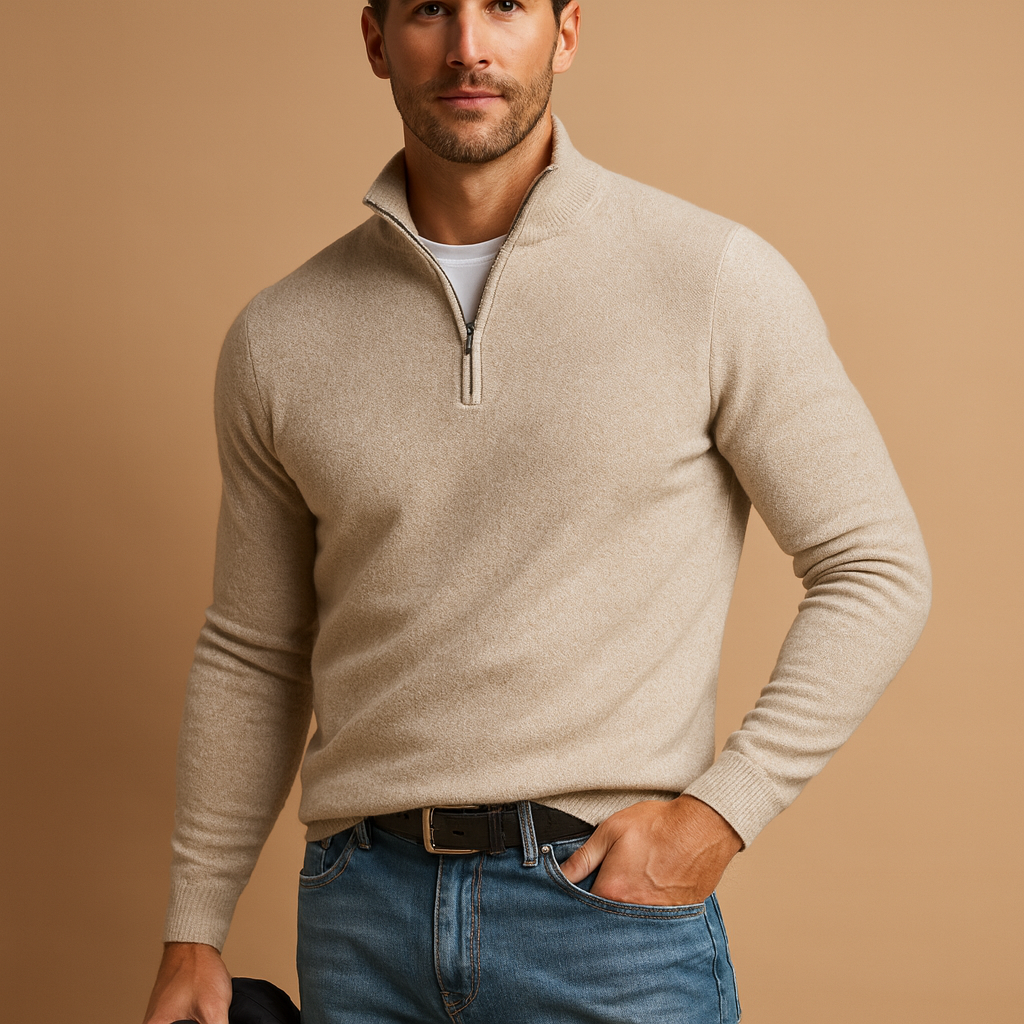 Men’s zipped cardigan with timeless design and soft fabric, perfect for autumn and winter daily wear, office looks, or casual weekends.