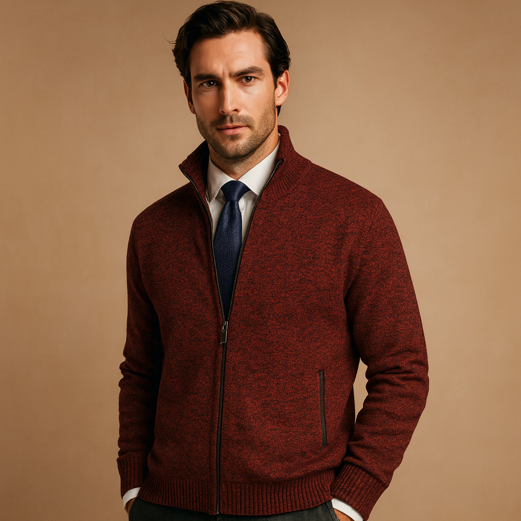 Men’s zipped cardigan with modern look, warm fabric, and practical zipper, perfect for casual, sporty, or daily autumn and winter outfits.