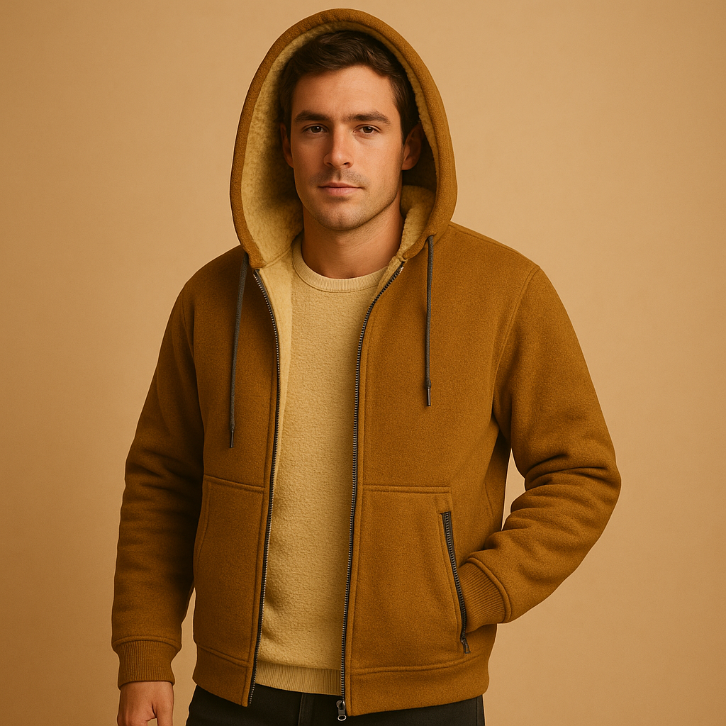 Men’s zipped hoodie with relaxed fit, hood, and zipper, available in black, gray, and navy blue. Ideal for casual wear, outdoor activities, and daily comfort.