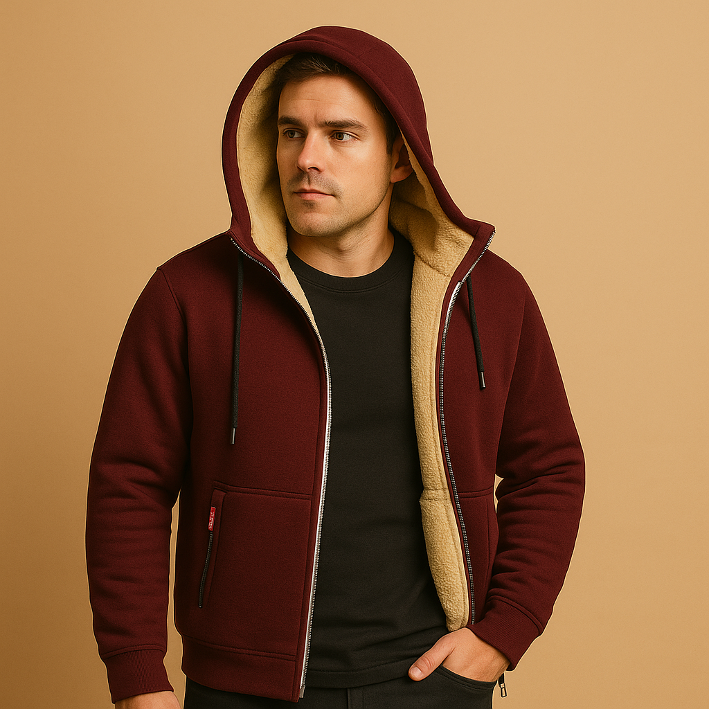 Men’s zipped hoodie with relaxed fit, hood, and zipper, available in black, gray, and navy blue. Ideal for casual wear, outdoor activities, and daily comfort.