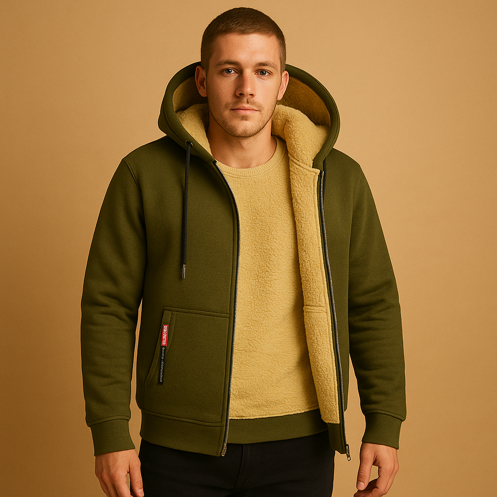 Men’s zipped hoodie with relaxed fit, hood, and zipper, available in black, gray, and navy blue. Ideal for casual wear, outdoor activities, and daily comfort.