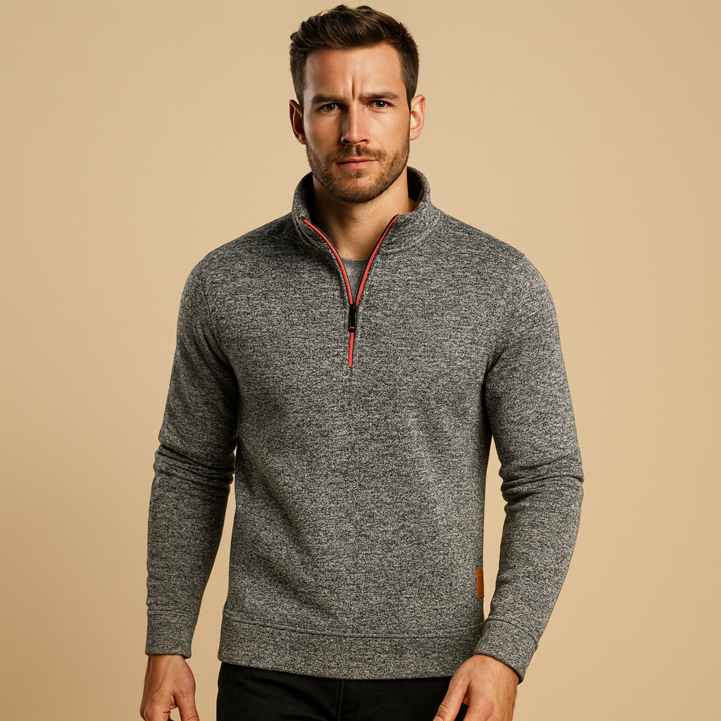 Men’s zipped sweater with soft fabric, modern look, and zipper design, available in blue, black, coffee, gray, and red. Perfect for casual or semi-formal outfits.