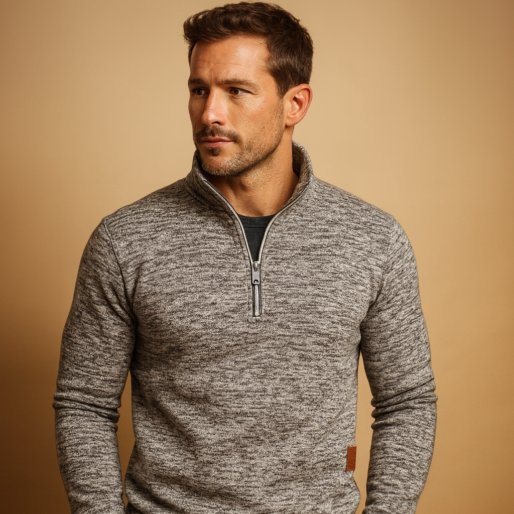 Men’s zipped sweater with soft fabric, modern look, and zipper design, available in blue, black, coffee, gray, and red. Perfect for casual or semi-formal outfits.
