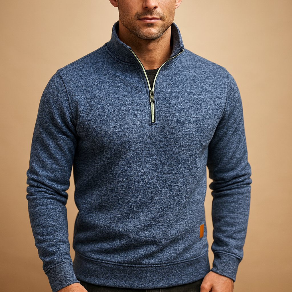 Men’s zipped sweater with soft fabric, modern look, and zipper design, available in blue, black, coffee, gray, and red. Perfect for casual or semi-formal outfits.